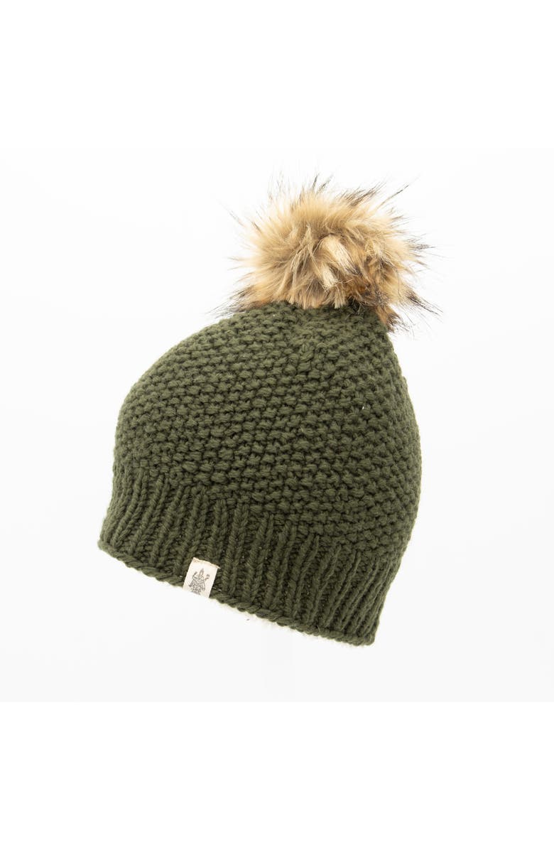 Nirvanna Designs Moss Fur Pom Pom Hat, Main, color, Olive