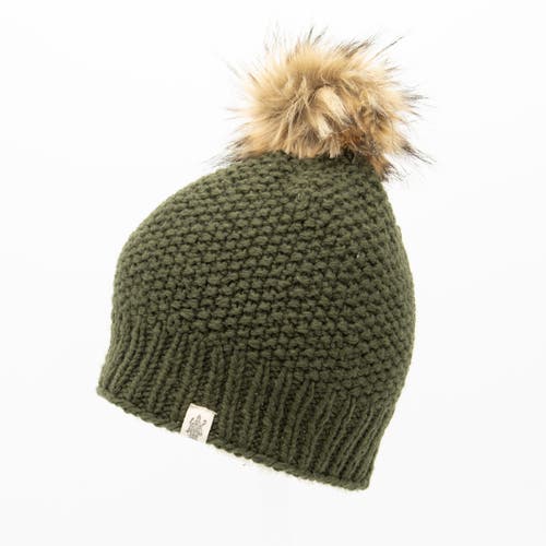 Nirvana Designs Moss Fur Pom Pom Hat In Olive
