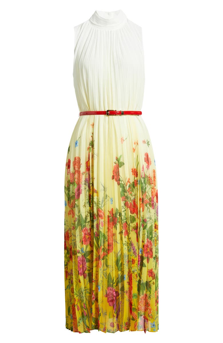 Elie Tahari The Reilley Belted Sunshine Floral Sleeveless Pleated Dress, Alternate, color,
