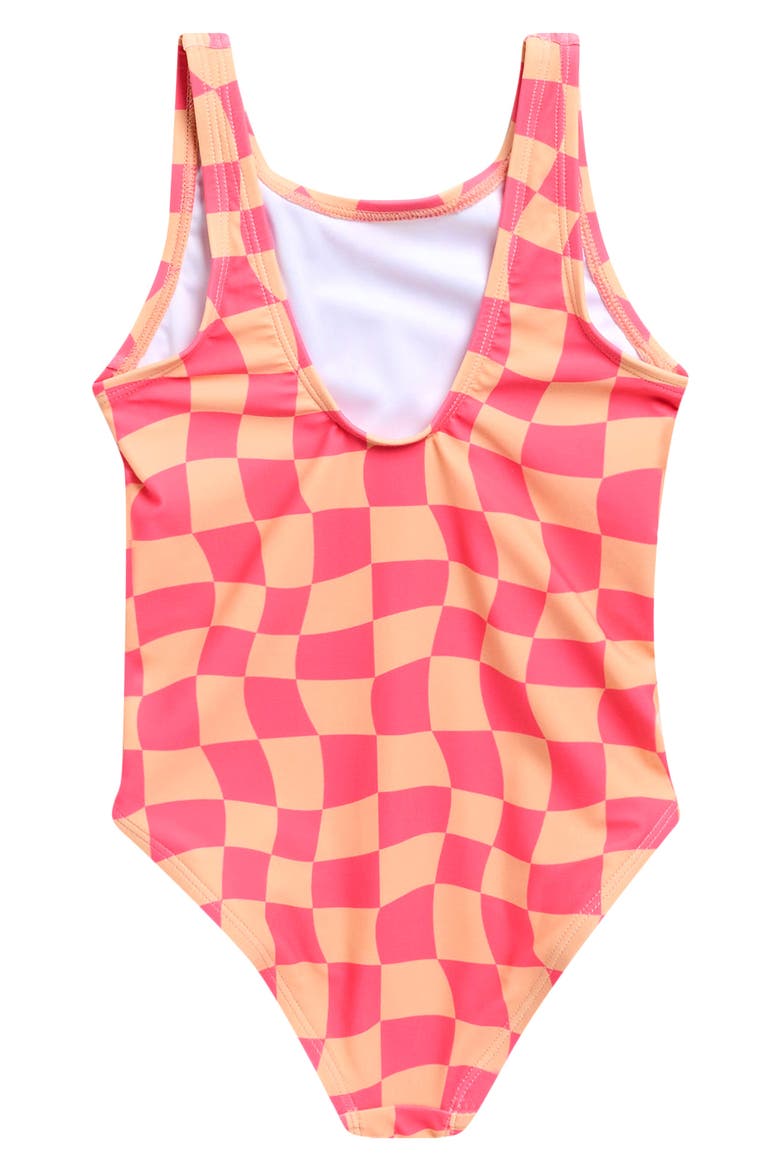 Kids' Wavy Checks One-Piece Swimsuit, Alternate, color, HOT PINK