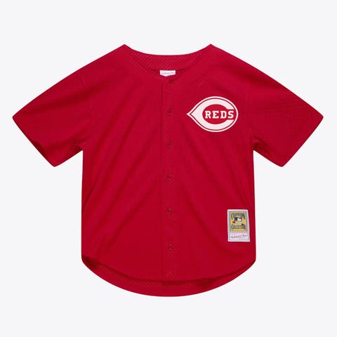 Men's Mitchell & Ness Deion Sanders Red Cincinnati Reds Cooperstown Mesh Batting Practice Button-Up Jersey