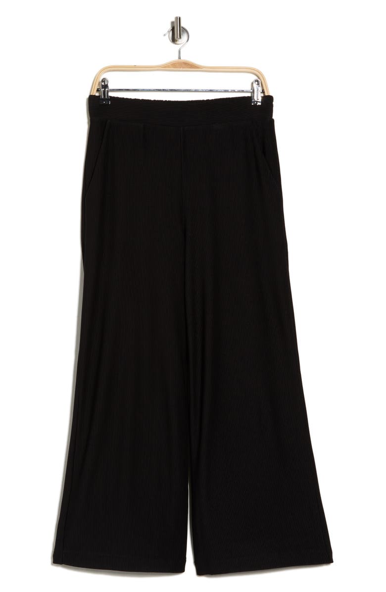 Adrianna Papell Ottoman Rib Wide Leg Crop Pants, Alternate, color, Black