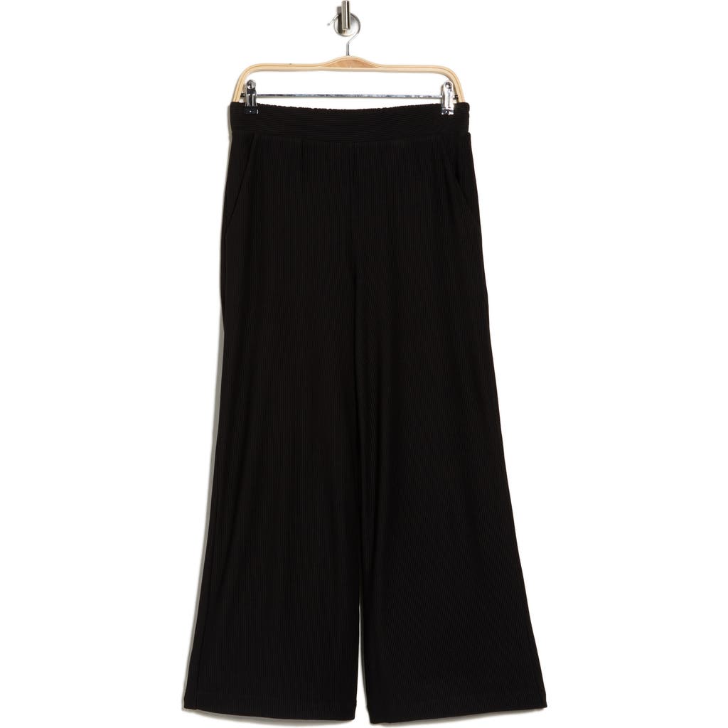 Adrianna Papell Ottoman Rib Wide Leg Crop Pants In Black