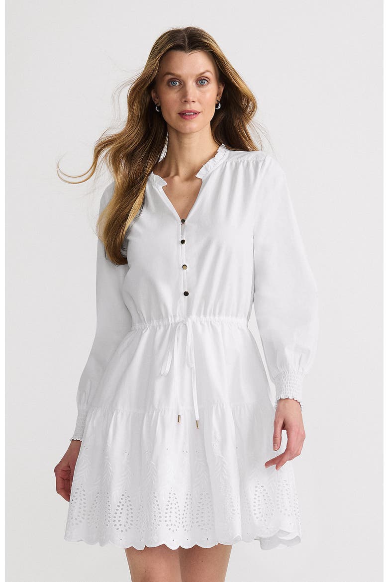 Long Sleeve Eyelet Mini Popover Dress, Main, color, White Eyelet