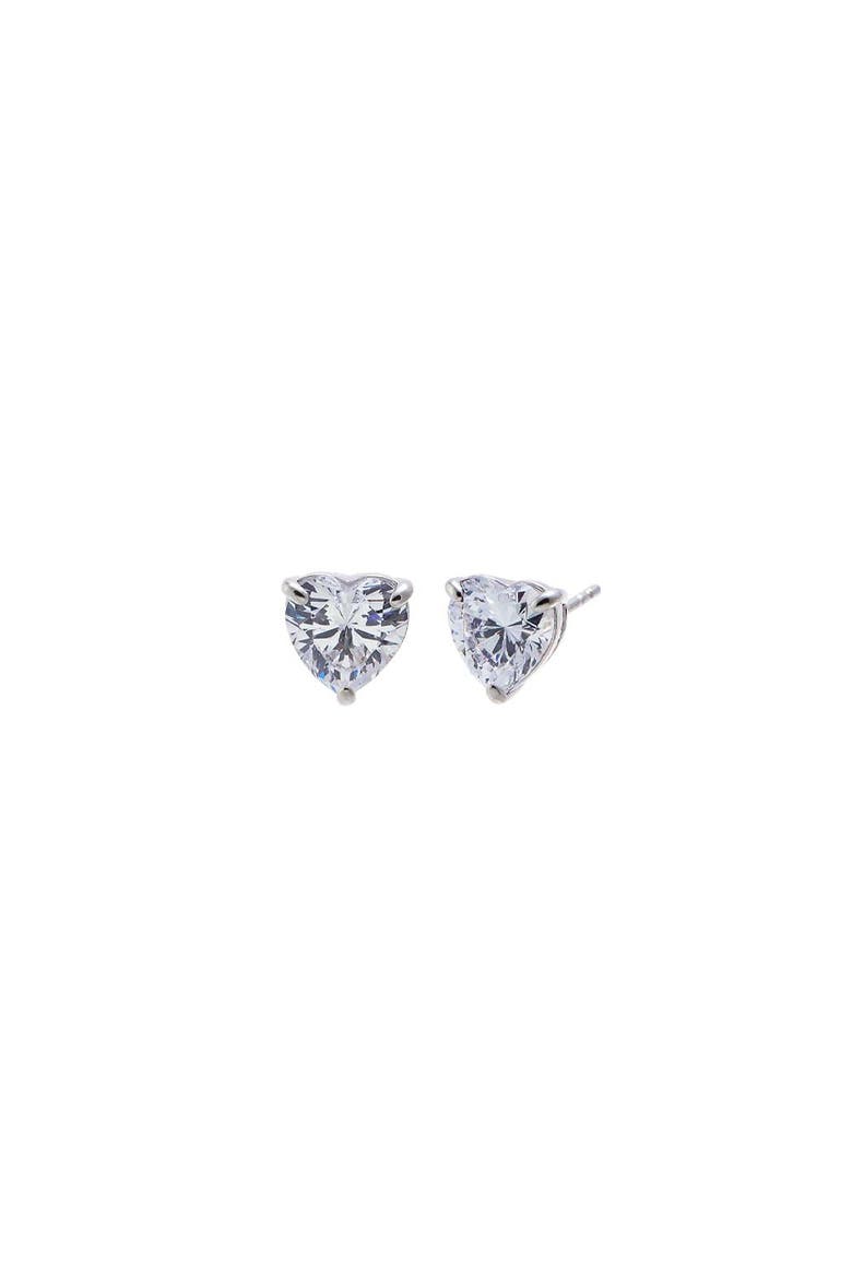 CZ Solitaire Heart Stud Earring, Main, color, Silver