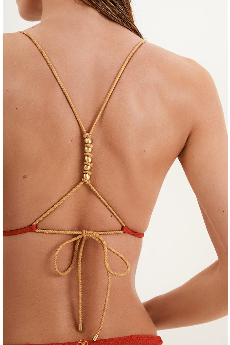 Firenze Paige T-Back Beaded Triangle Bikini Top, Alternate, color, RED
