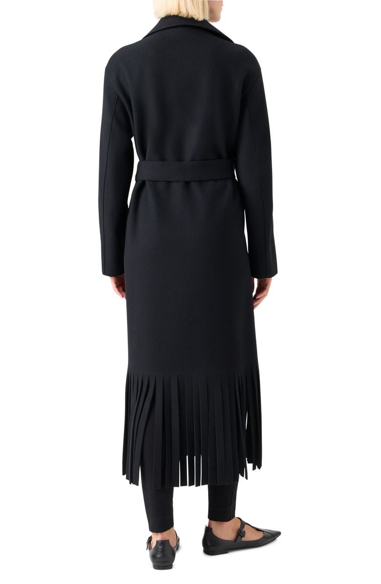 Akris punto Fringe Hem Wool Blend Belted Coat, Alternate, color, Black