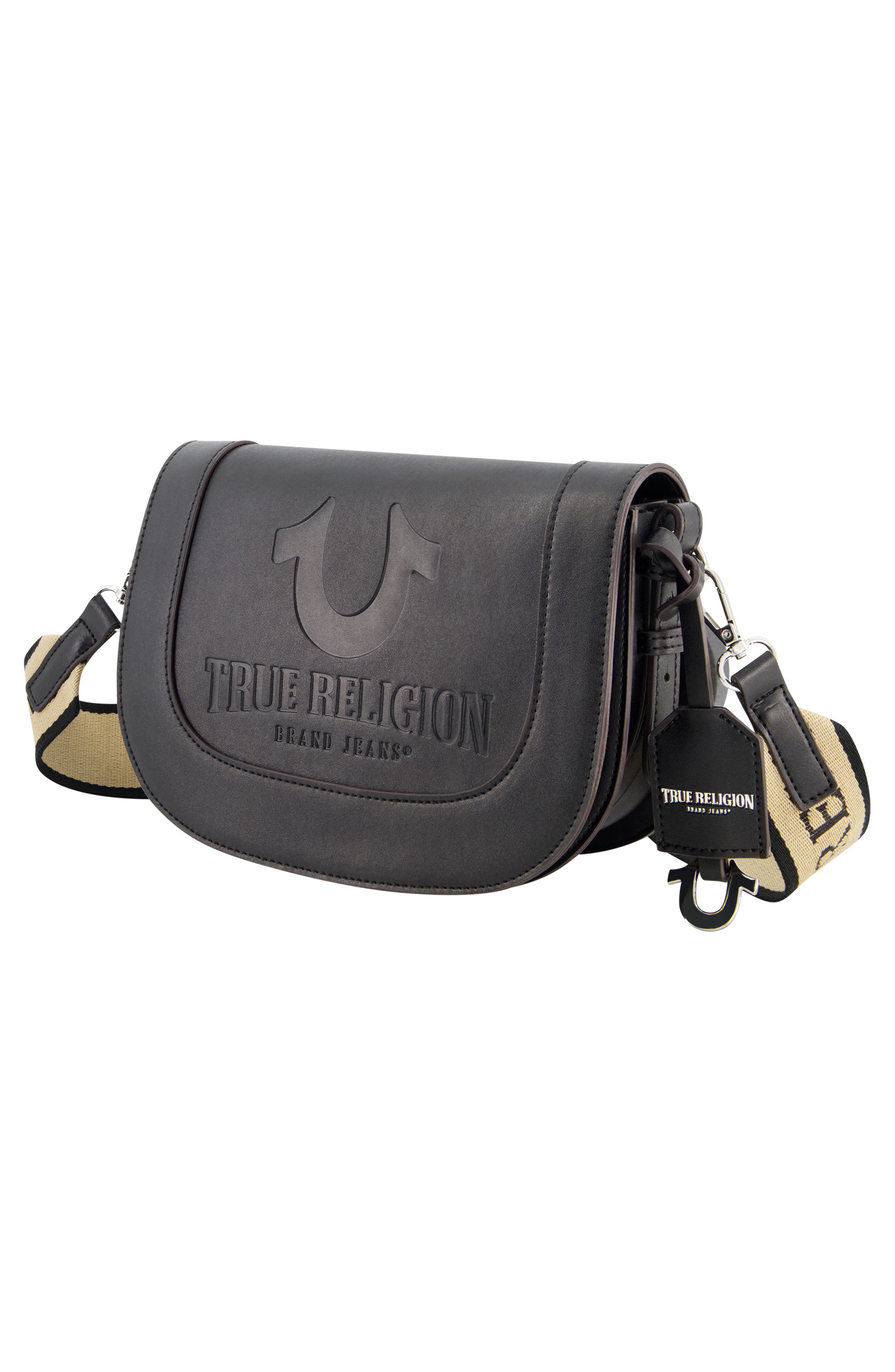 Debossed Logo Flap Shoulder Bag, Alternate, color, BLACK