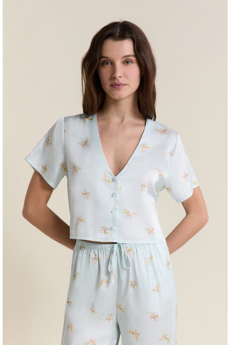 Solia Floral Short Sleeve Pajama Top, Alternate, color, PRINTED GREEN BLUE