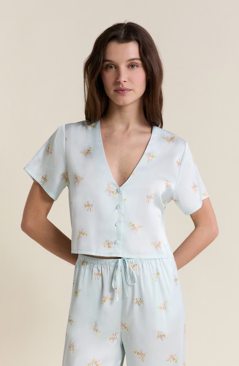 Etam Solia Floral Short Sleeve Pajama Top, Alternate, color, Printed Green Blue