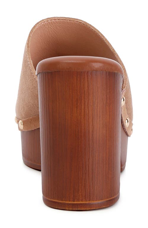 Rag & Co Cartera Suede High Block Heel Clogs In Tan In Tan