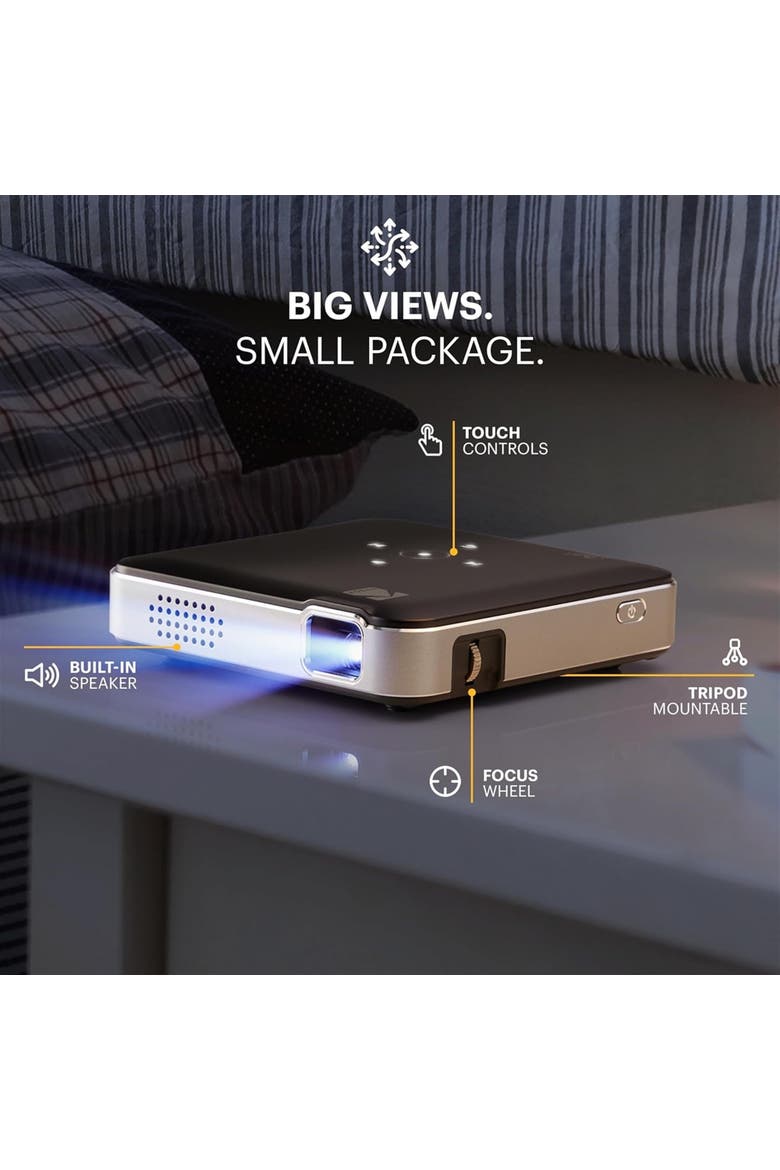 Luma 150 Pico Projector, Rechargeable Ultra Mini Projector with Travel Case & Tripod, Alternate, color, Black