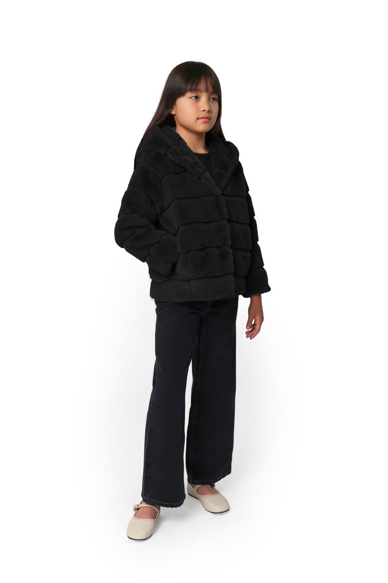 Kids' Goldy Tiered Fleece Hooded Coat, Alternate, color, NOIR