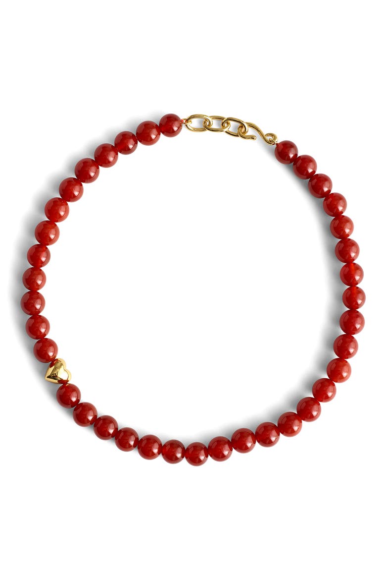 Semiprecious Stone Heart Charm Beaded Choker Necklace, Main, color, CHERRY