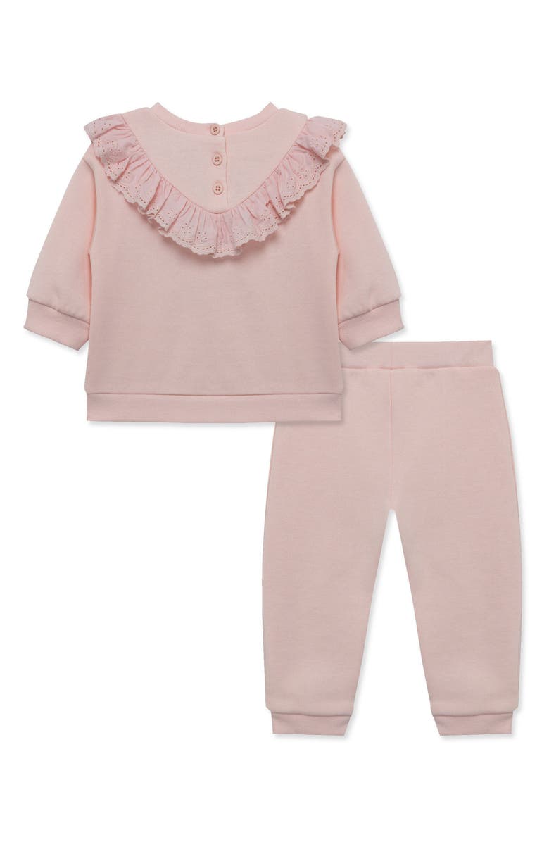 Little Me Eyelet Ruffle Sweatshirt & Sweatpants Set, Alternate, color, Pink
