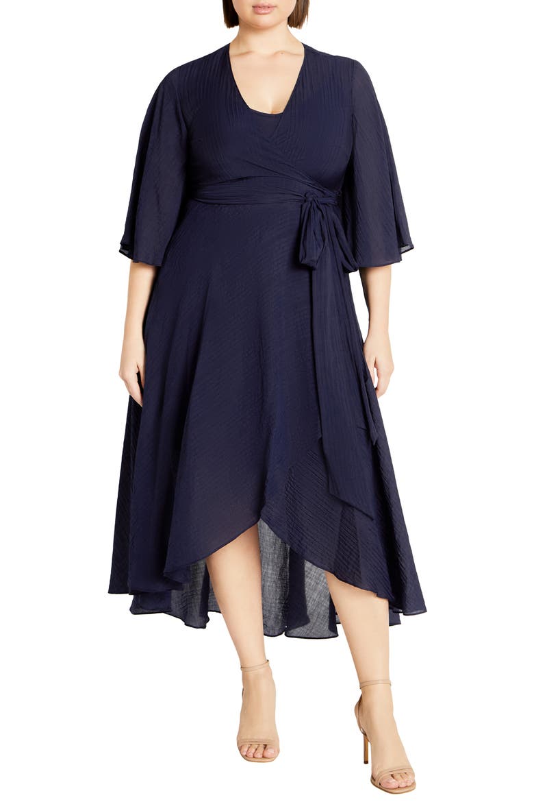 The Kira High-Low Ruffle Wrap Maxi Dress, Main, color, NAVY