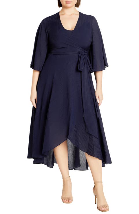 The Kira High-Low Ruffle Wrap Maxi Dress (Plus)