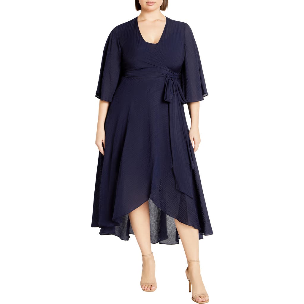 City Chic The Kira High-low Ruffle Wrap Maxi Dress In Blue