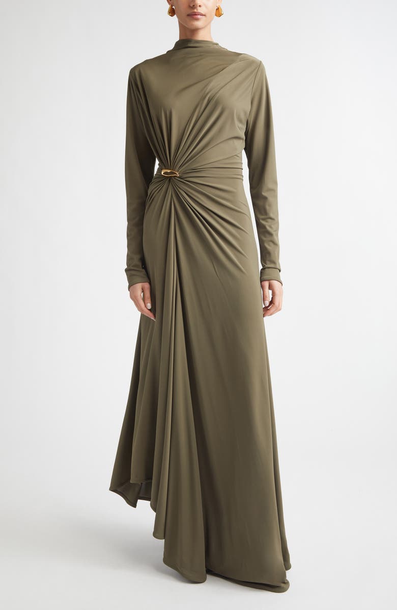Bottega Veneta Long Sleeve Crepe Jersey Maxi Dress, Main, color, Camo