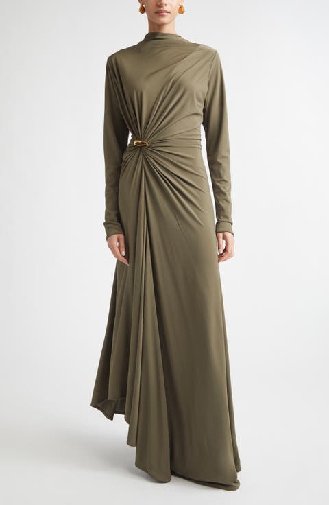 Long Sleeve Crepe Jersey Maxi Dress
