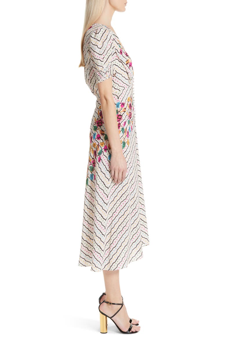 Lea Silk Midi Dress, Alternate, color, JAPONICA WIGGLE PLACEMENT