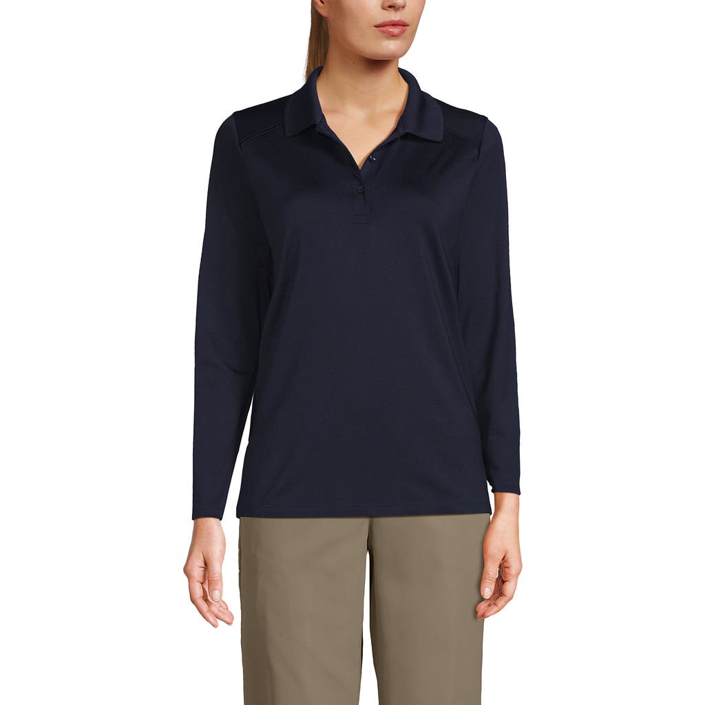 Lands' End School Uniform Long Sleeve Feminine Fit Rapid Dry Polo Shirt In Blue