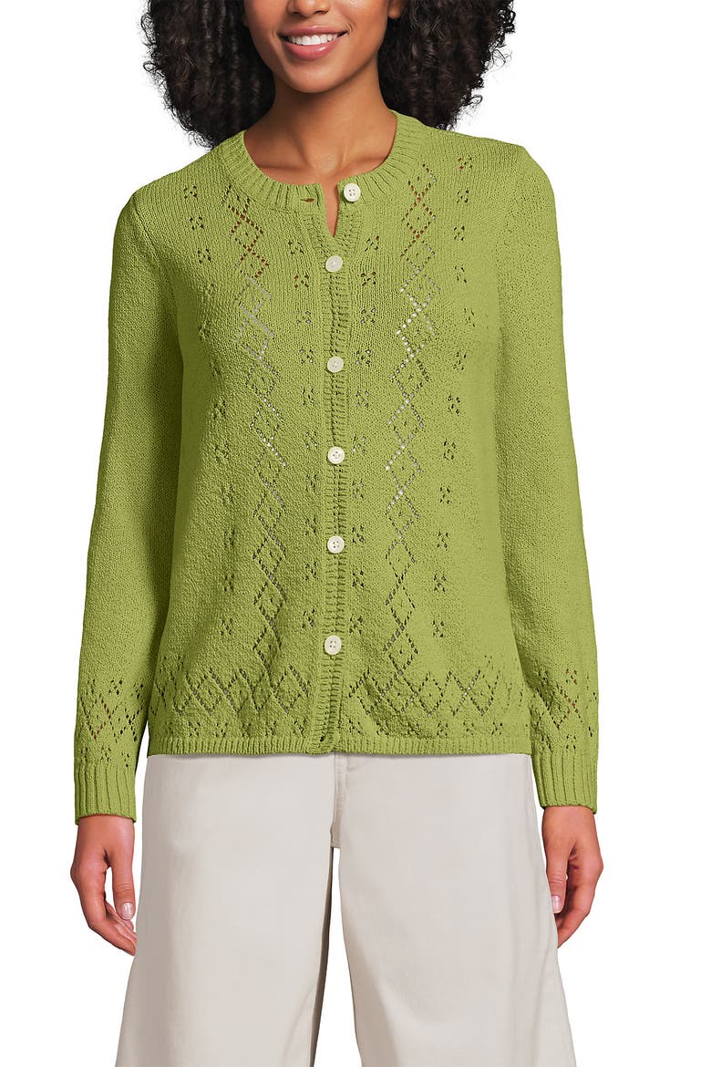 Pointelle Crew Neck Cardigan Sweater, Main, color, Bright Pistachio