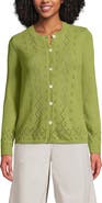 Lands' End Pointelle Crew Neck Cardigan Sweater