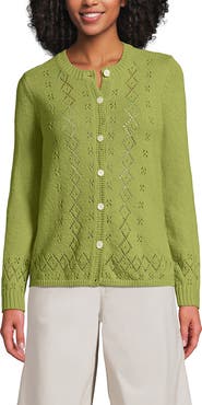 Lands' End Pointelle Crew Neck Cardigan Sweater