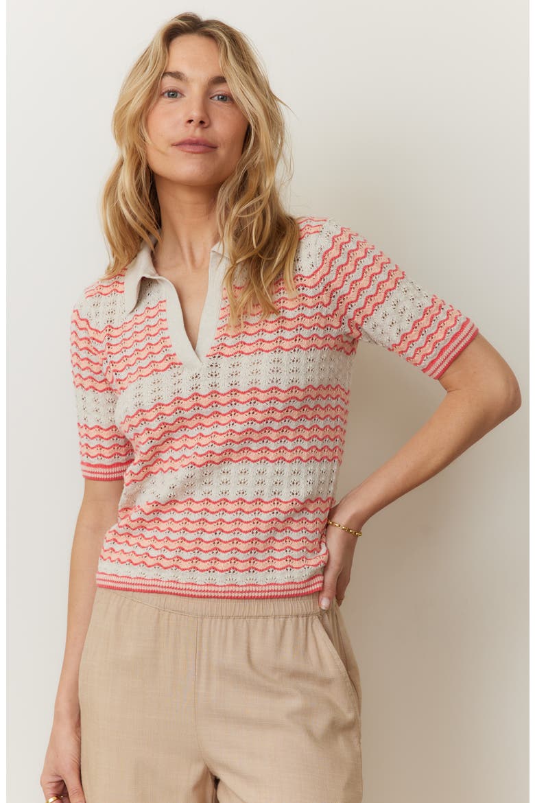 Spencer Open Stitch Short Sleeve Polo Sweater, Alternate, color, PINK GROOVE