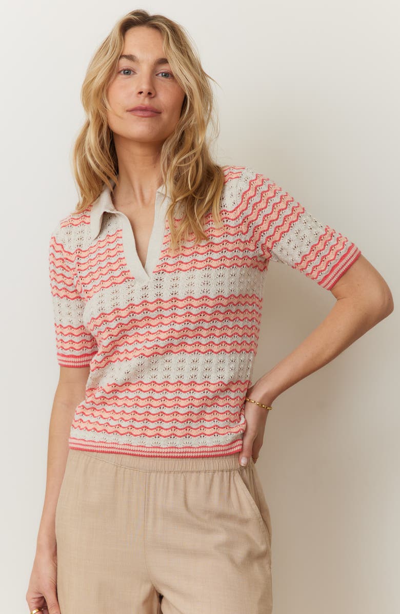 Marine Layer Spencer Open Stitch Short Sleeve Polo Sweater, Alternate, color, Pink Groove