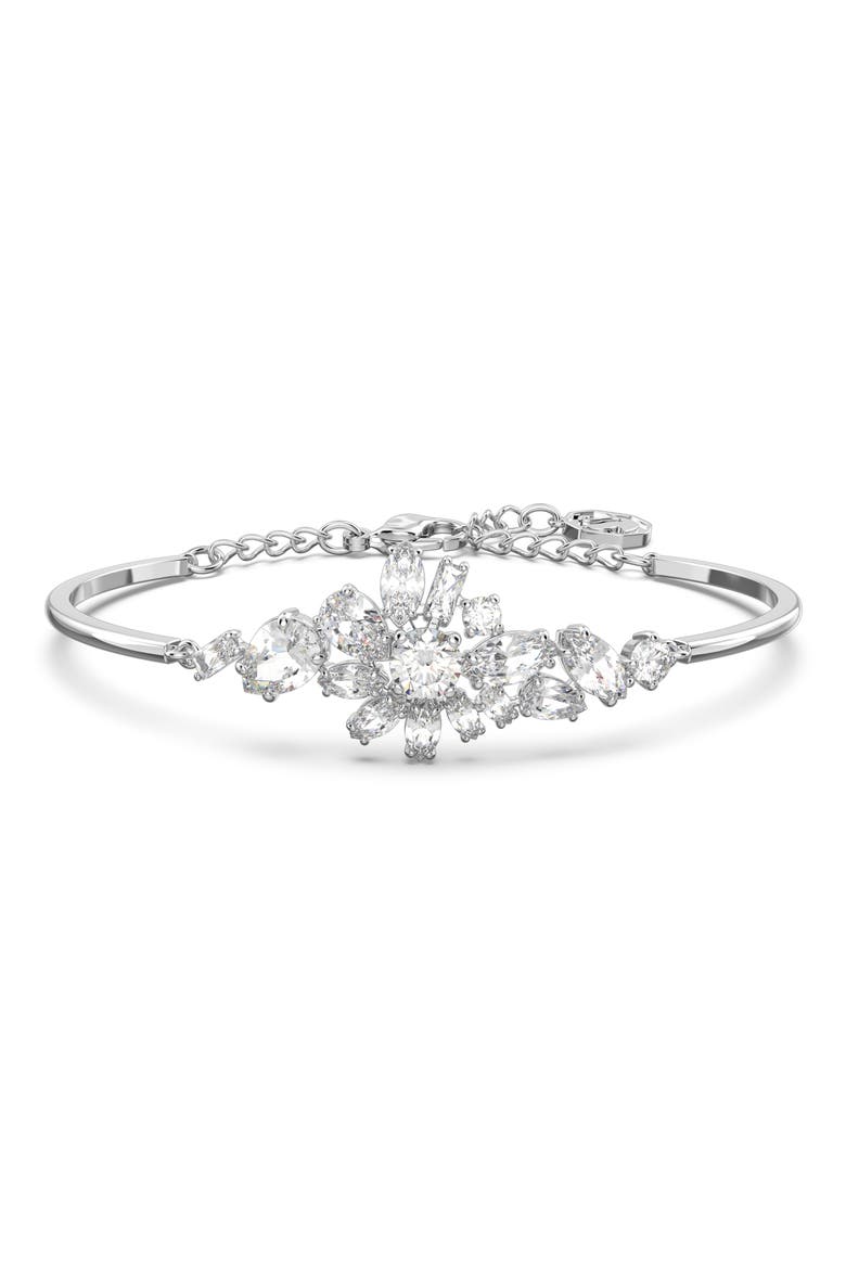 Gema Crystal Flower Bangle Bracelet, Main, color, WHITE