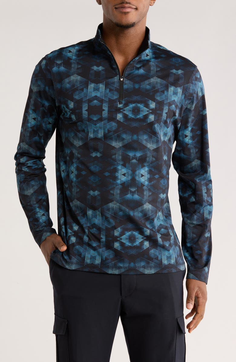 Bugatchi Stretch Cotton Quarter Zip Pullover, Main, color, Midnight