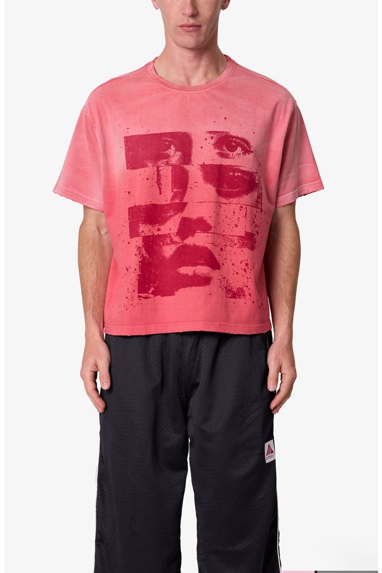 Face Distressed Graphic T-Shirt, Main, color, RED