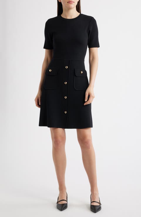 Patch Pocket A-Line Sweater Dress