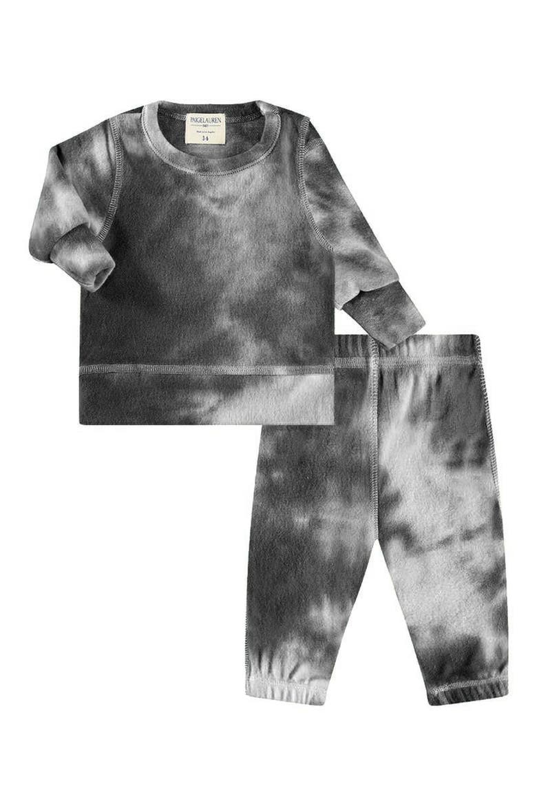 Hacci Tie Dye Long Sleeve Top & Pants Lounge Set, Main, color, BLACK