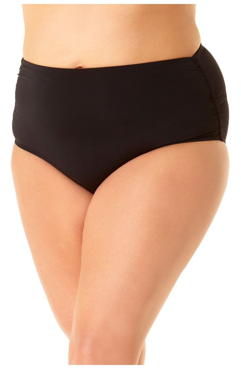 Anne Cole Women's Plus High Waisted Shirred Bottom, Main, color, Black