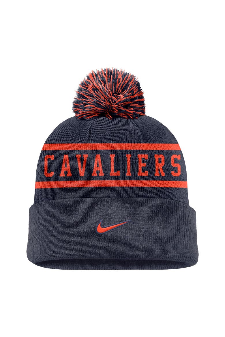Men's Nike Navy Virginia Cavaliers Peak Cuffed Knit Hat with Pom, Alternate, color, Navy