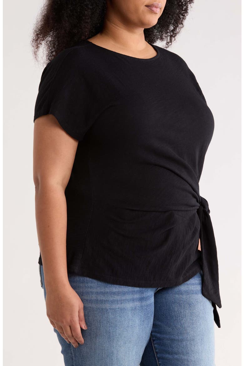 Drop Shoulder Tie Front Top, Alternate, color, BLACK