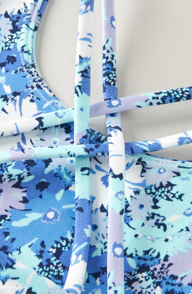 Zella Girl Kids' Strappy Seamless Bra, Alternate, color, Blue Persia Flower Burst Print