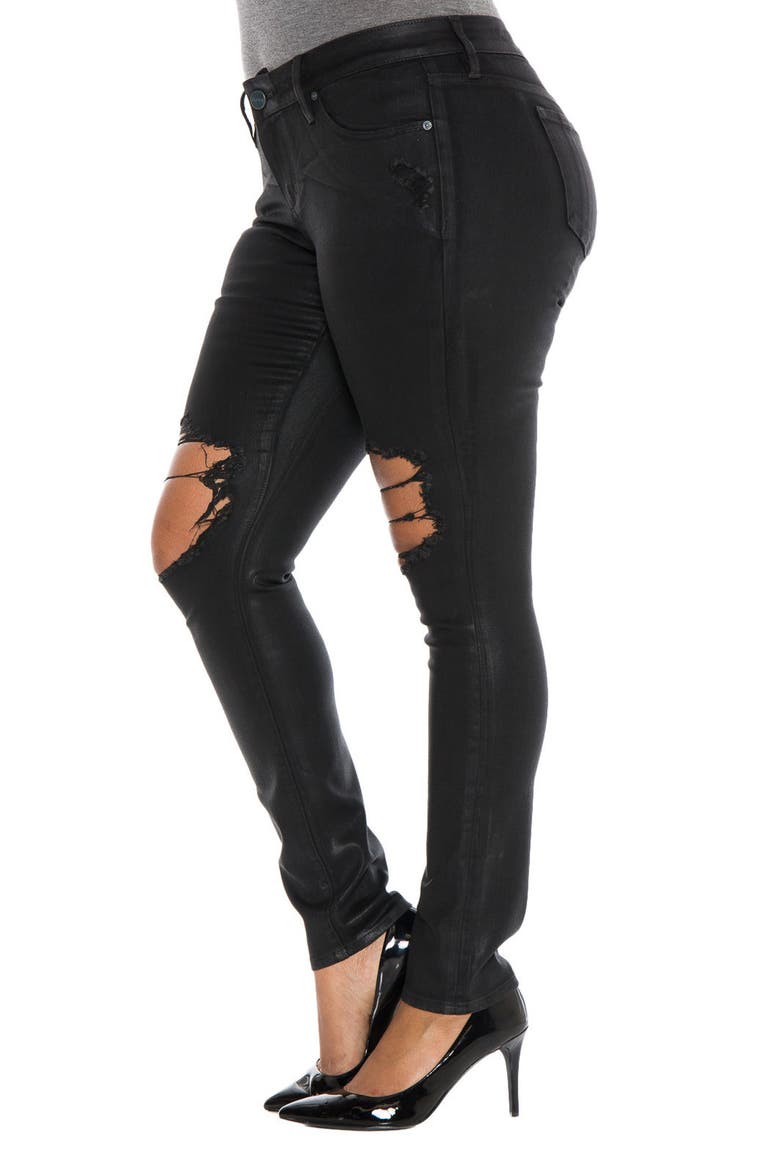 Destroyed Coated Skinny Jeans, Alternate, color, SILVIA