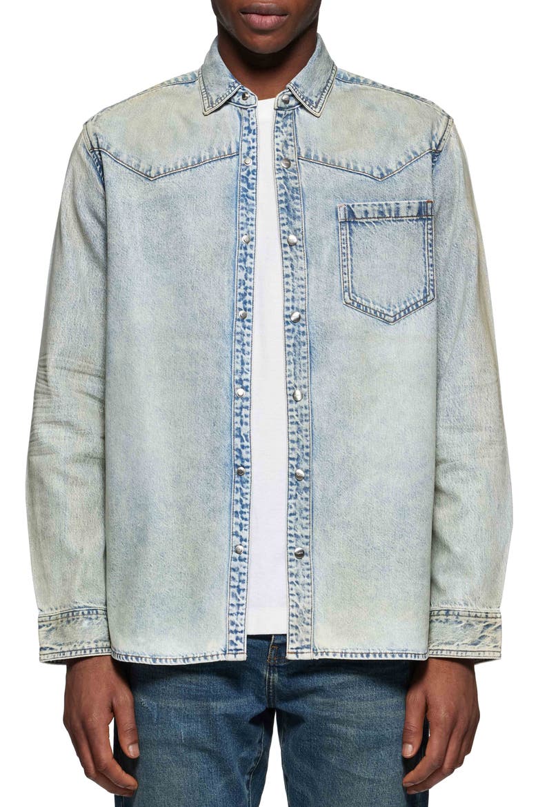Long Sleeve Coated Cotton Western Shirt, Main, color, LIGHT INDIGO