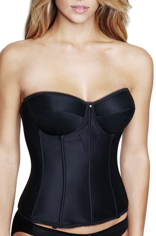 Dominique Intimates Juliette Satin Low Back Convertible Strapless Corset Longline Bra In Black