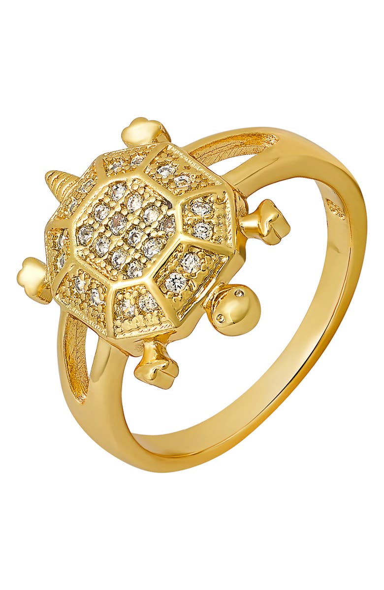 HMY JEWELRY 18K Yellow Gold Plated Pave Crystal Turtle Ring, Alternate, color, 
