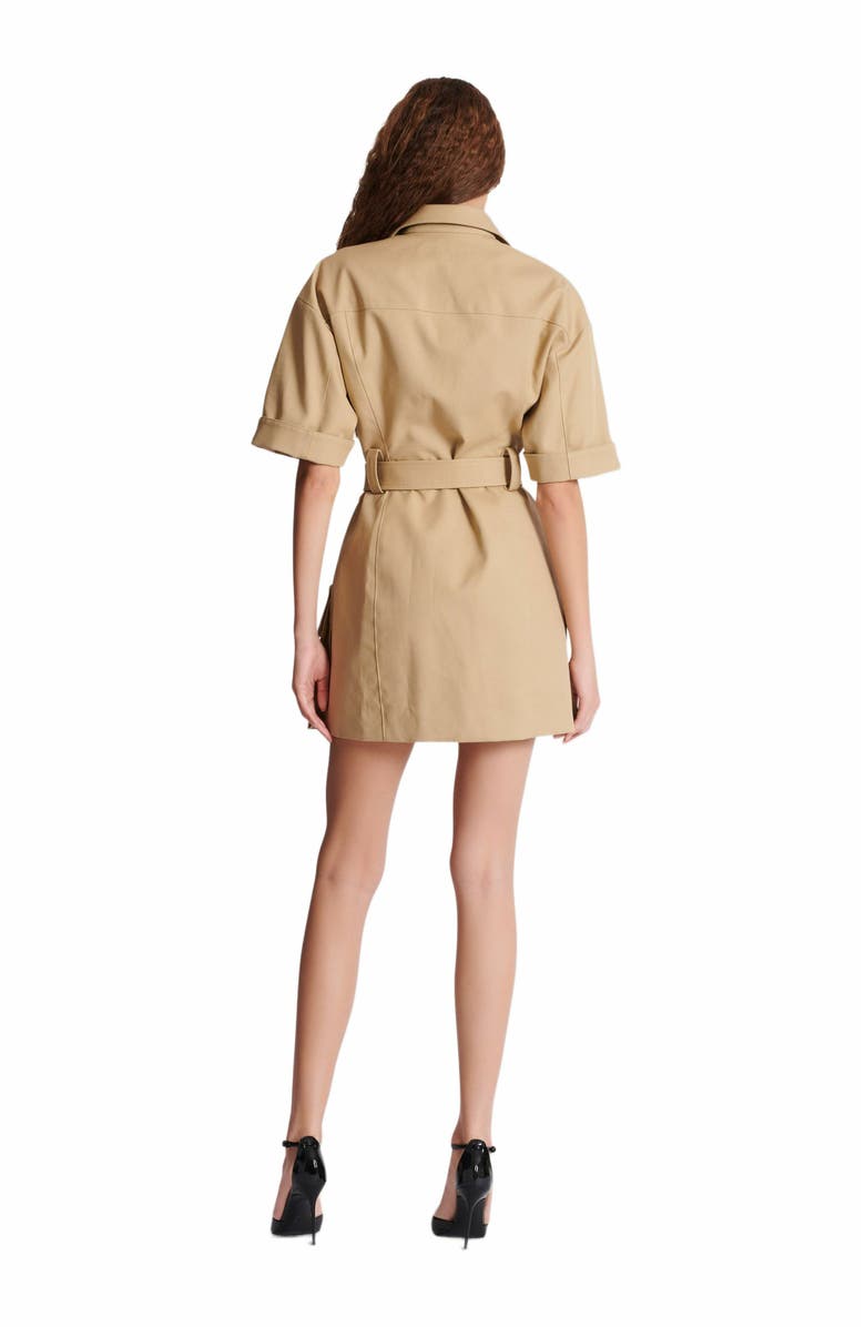 Balmain Short Cotton Gabardine Lace-Up Dress, Alternate, color, Beige