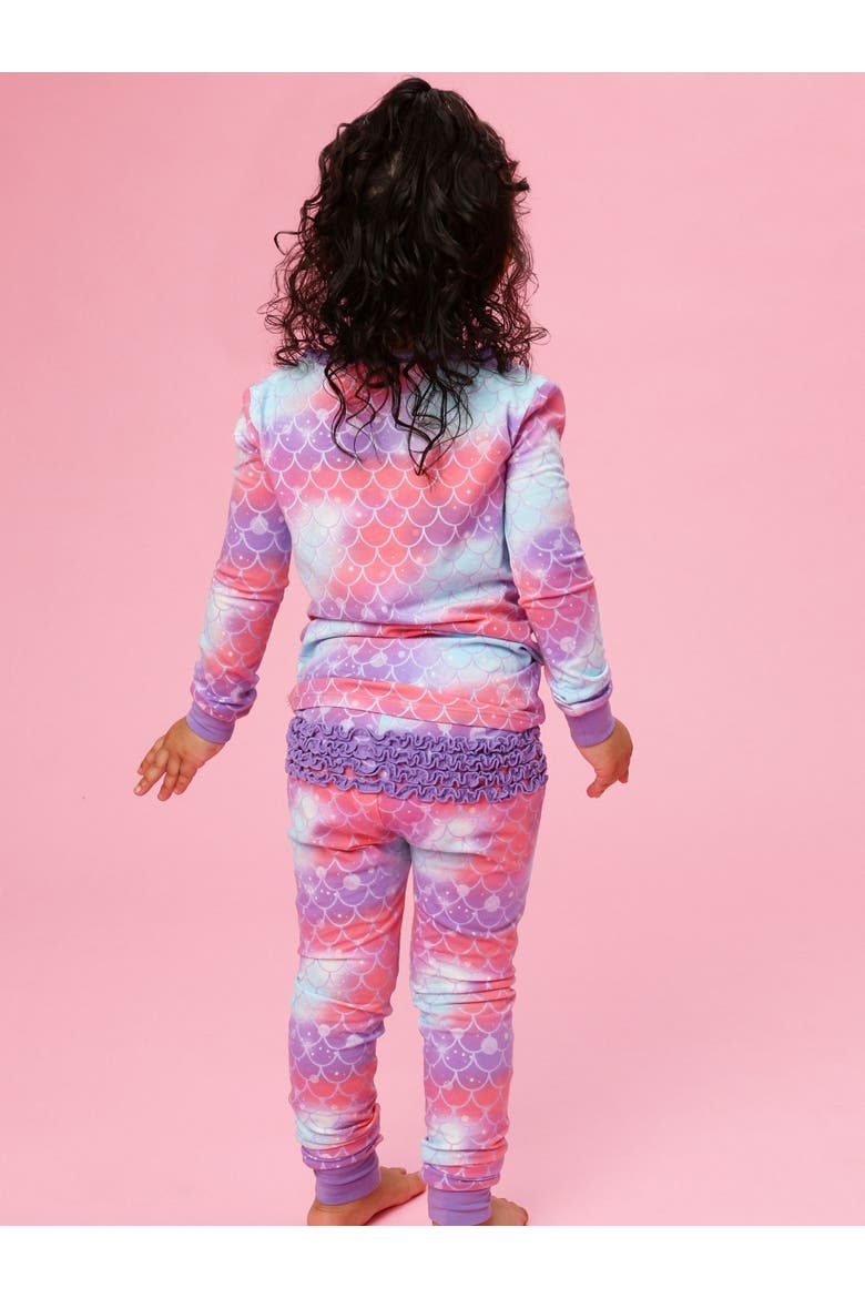Modal Blend Ruffle Long Sleeve Pajama Set, Signature Rear Ruffles, Alternate, color, Shimmer Mermaid Tale