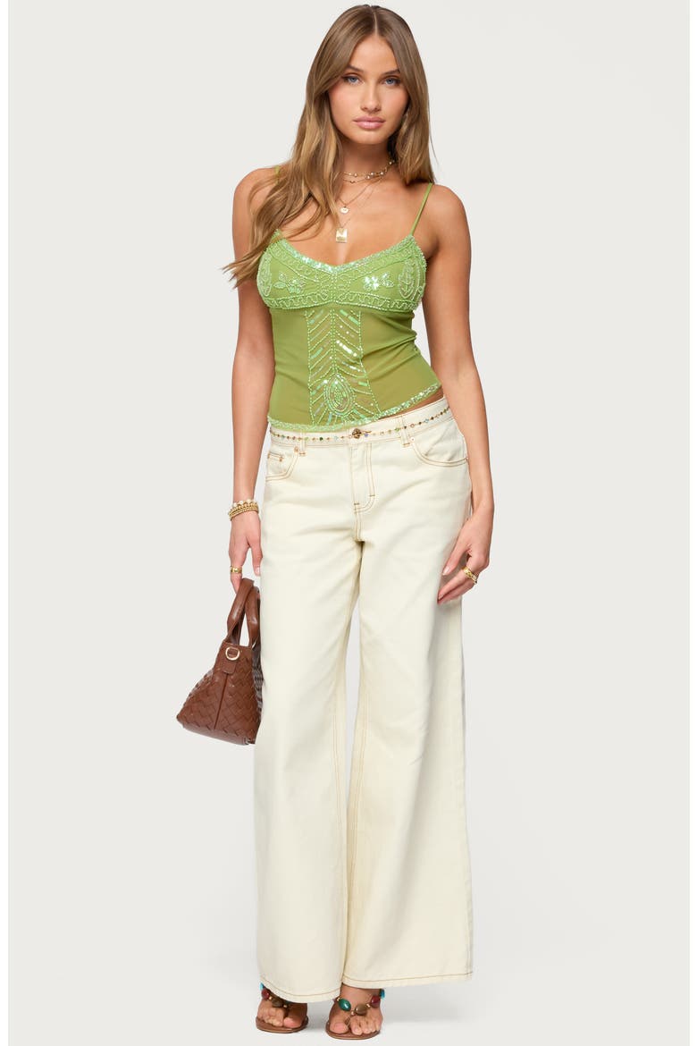 Azelia Beaded Mesh Camisole, Alternate, color, GREEN