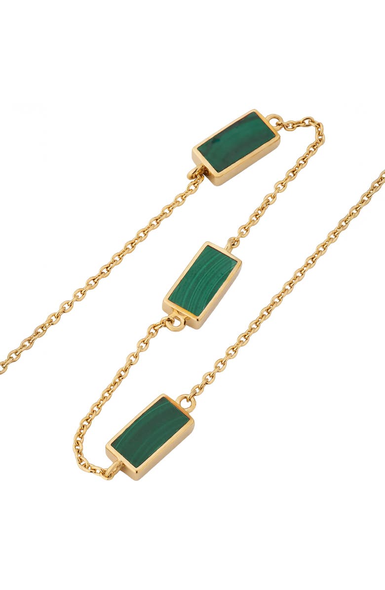 Jan Leslie Three Station Rectangle Dash Necklace In Sterling 18K Gold Overlay, Alternate, color, Green