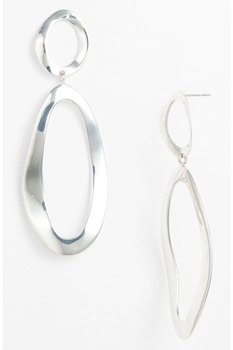 Large Oval Snowman Wavy Earrings, Main, color, SILVER