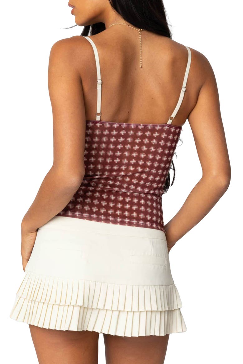 Check Mesh Camisole, Alternate, color, BURGUNDY